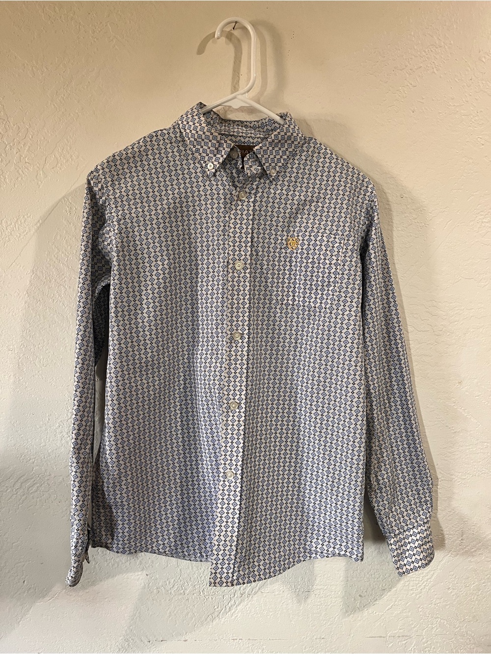 Ariat Boys' Blue and White Geometric Button-Down Shirt